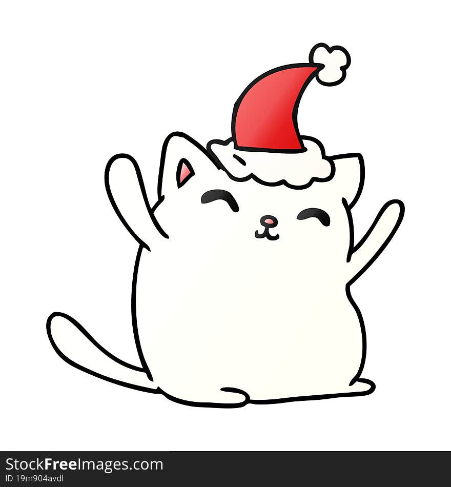 hand drawn christmas gradient cartoon of kawaii cat