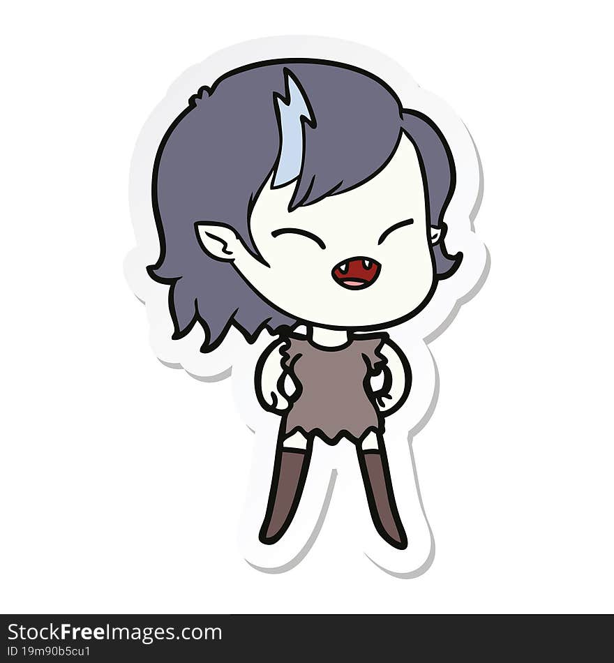 sticker of a cartoon laughing vampire girl