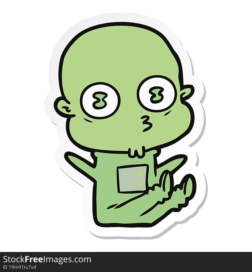 sticker of a cartoon weird bald spaceman