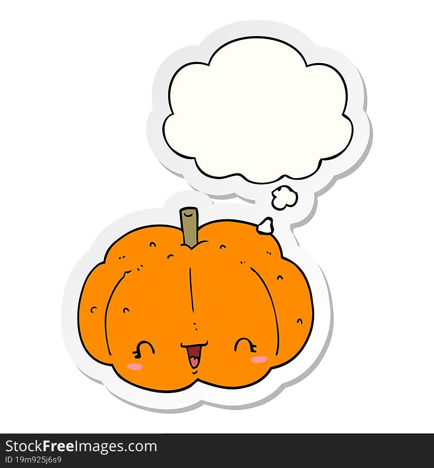 Cartoon Pumpkin And Thought Bubble As A Printed Sticker