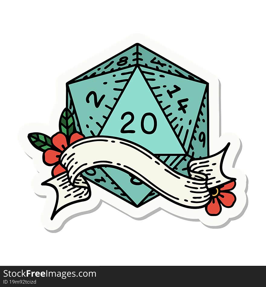 natural twenty D20 dice roll sticker