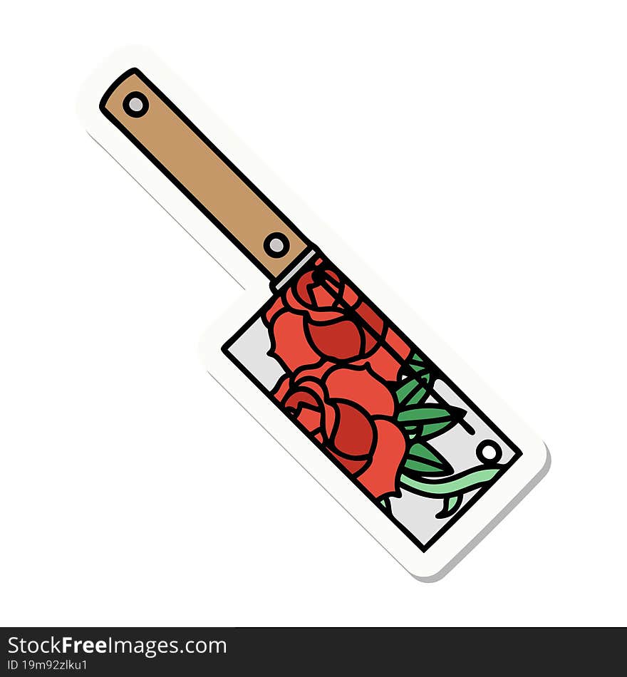 tattoo style sticker of a cleaver and flowers