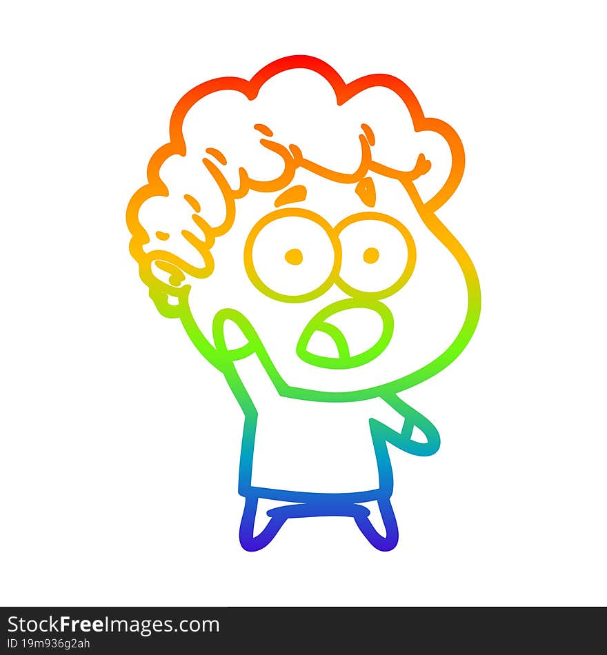 rainbow gradient line drawing cartoon shocked man