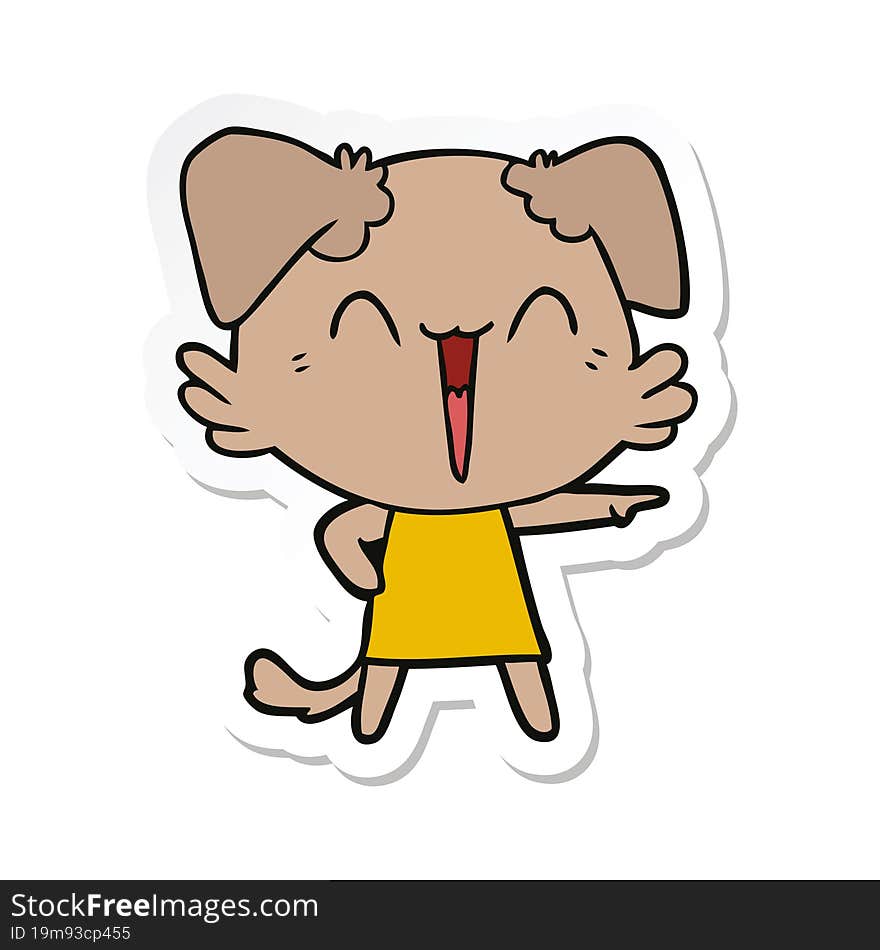 sticker of a happy little dog cartoon