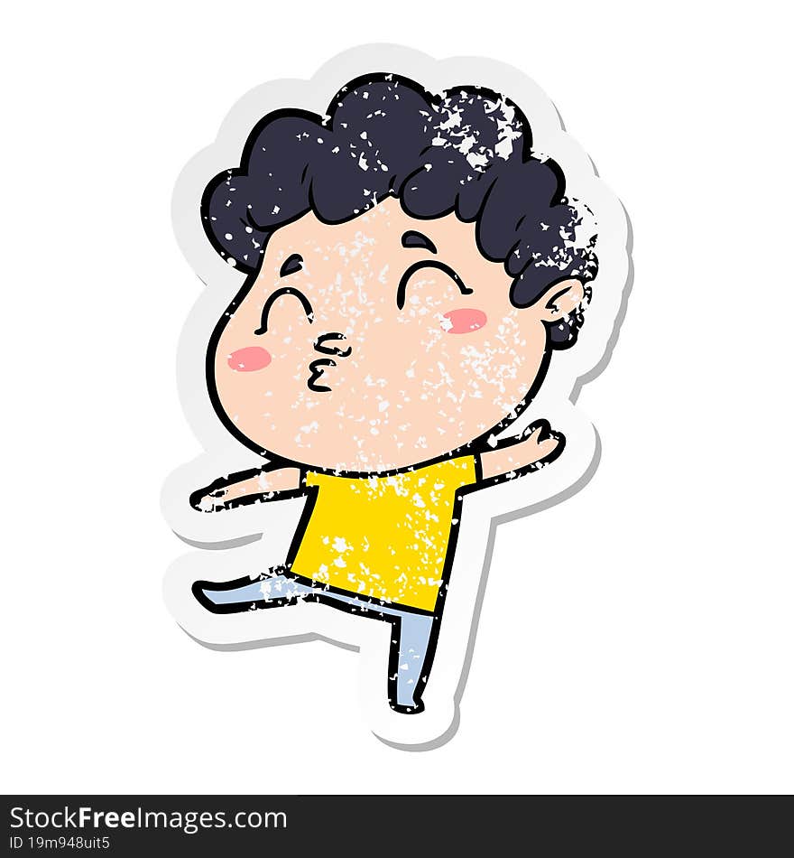 distressed sticker of a cartoon man pouting