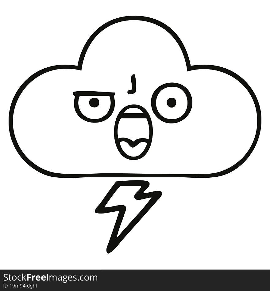 line drawing cartoon of a storm cloud