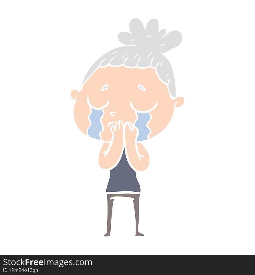 Flat Color Style Cartoon Crying Woman