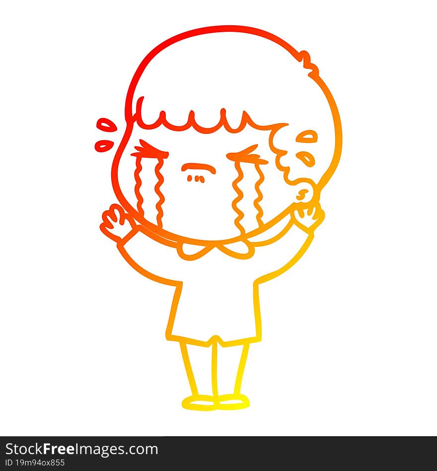 warm gradient line drawing of a cartoon man crying