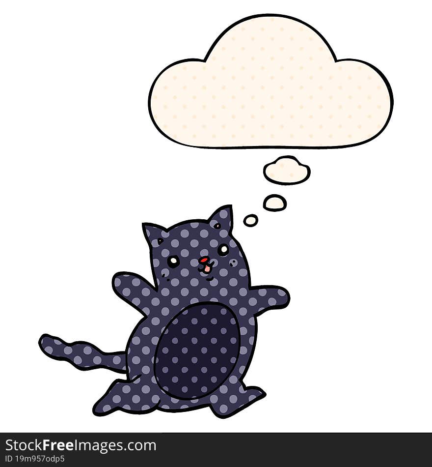 cartoon cat with thought bubble in comic book style