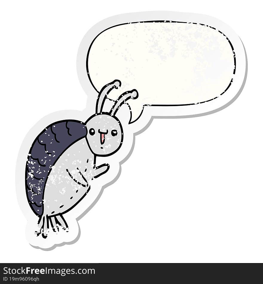 cartoon beetle and speech bubble distressed sticker