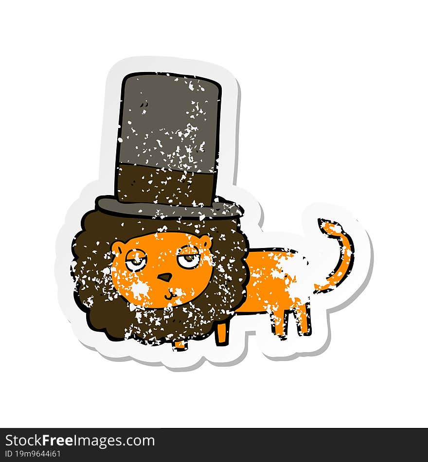 retro distressed sticker of a cartoon lion in top hat