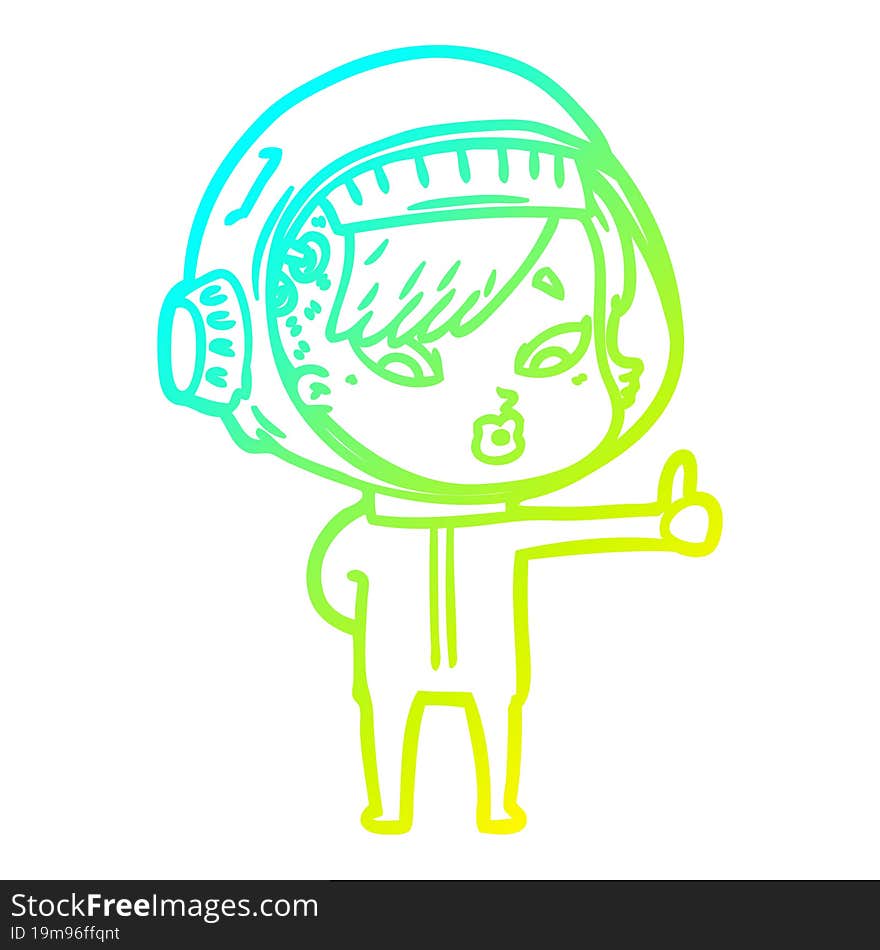 cold gradient line drawing of a cartoon astronaut woman