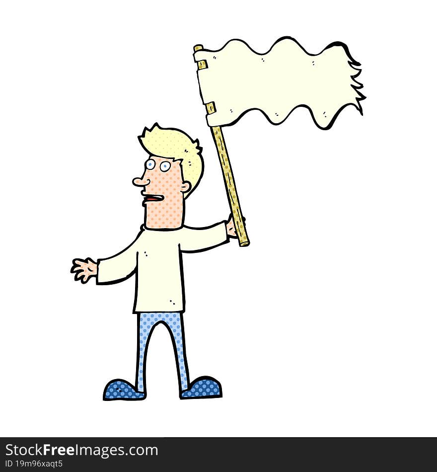 cartoon man waving white flag