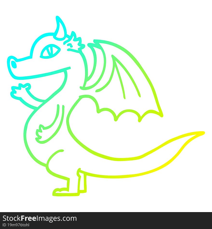 cold gradient line drawing of a cute cartoon dragon