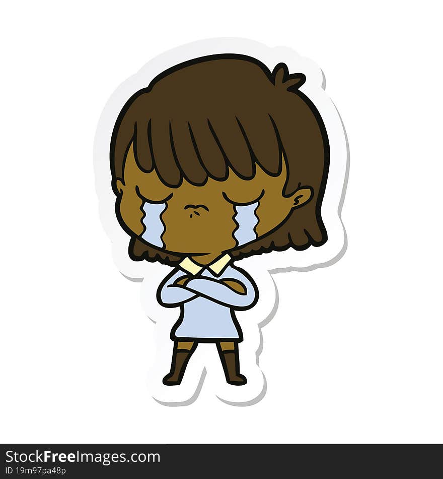 sticker of a cartoon woman crying