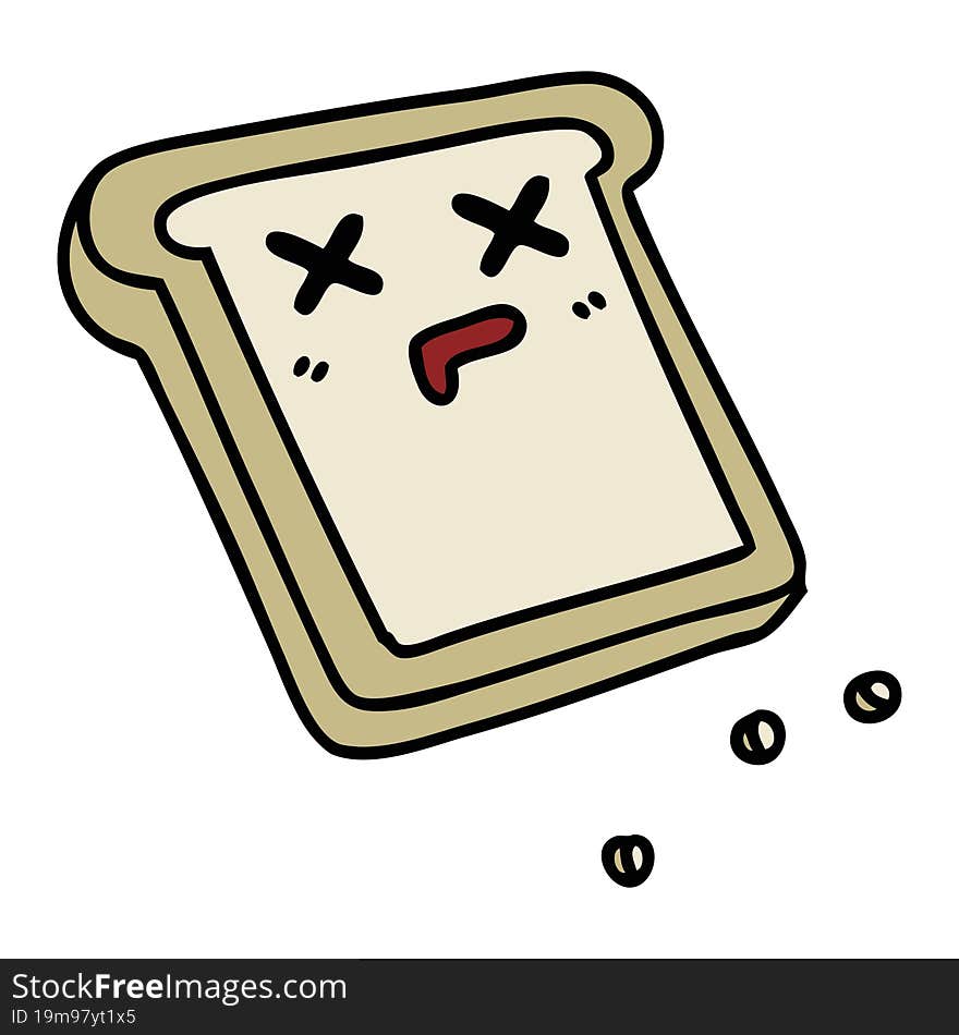 cartoon of a slice of toasted baked to delicious deadness. cartoon of a slice of toasted baked to delicious deadness