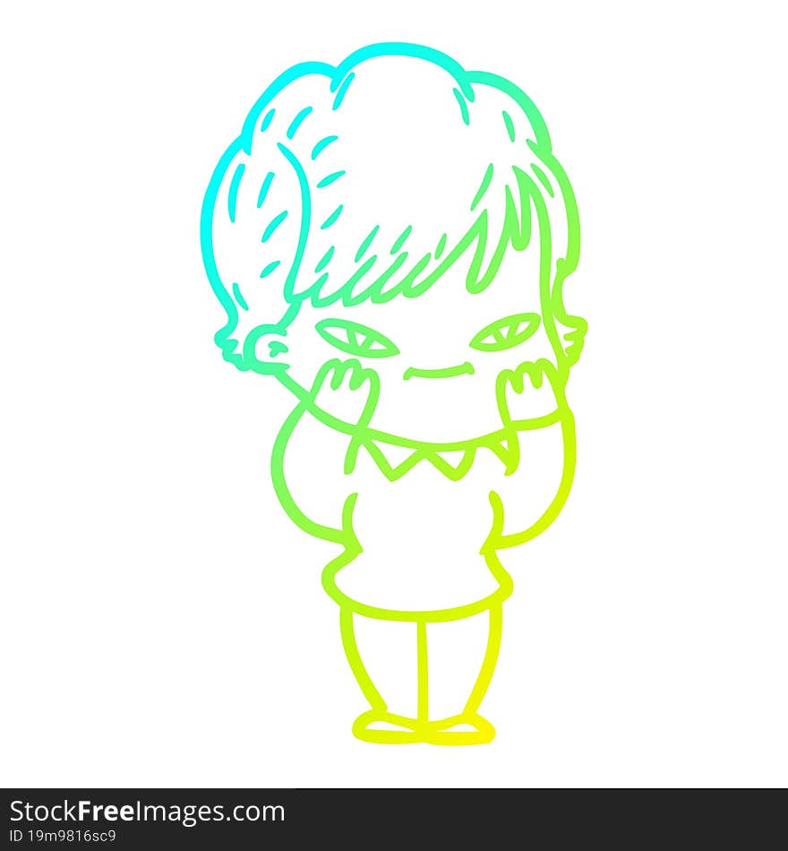 cold gradient line drawing cartoon happy woman