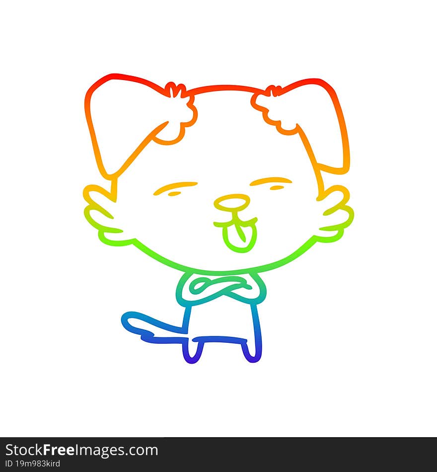 rainbow gradient line drawing cartoon dog sticking out tongue