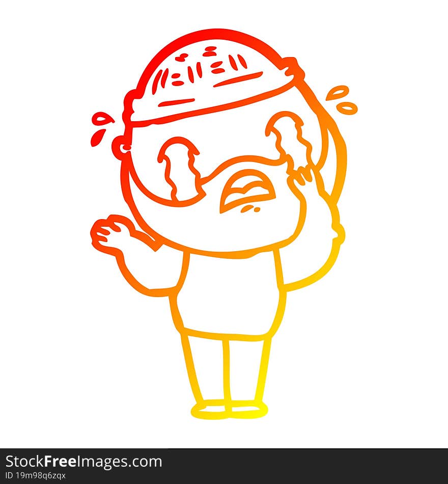 warm gradient line drawing cartoon bearded man crying