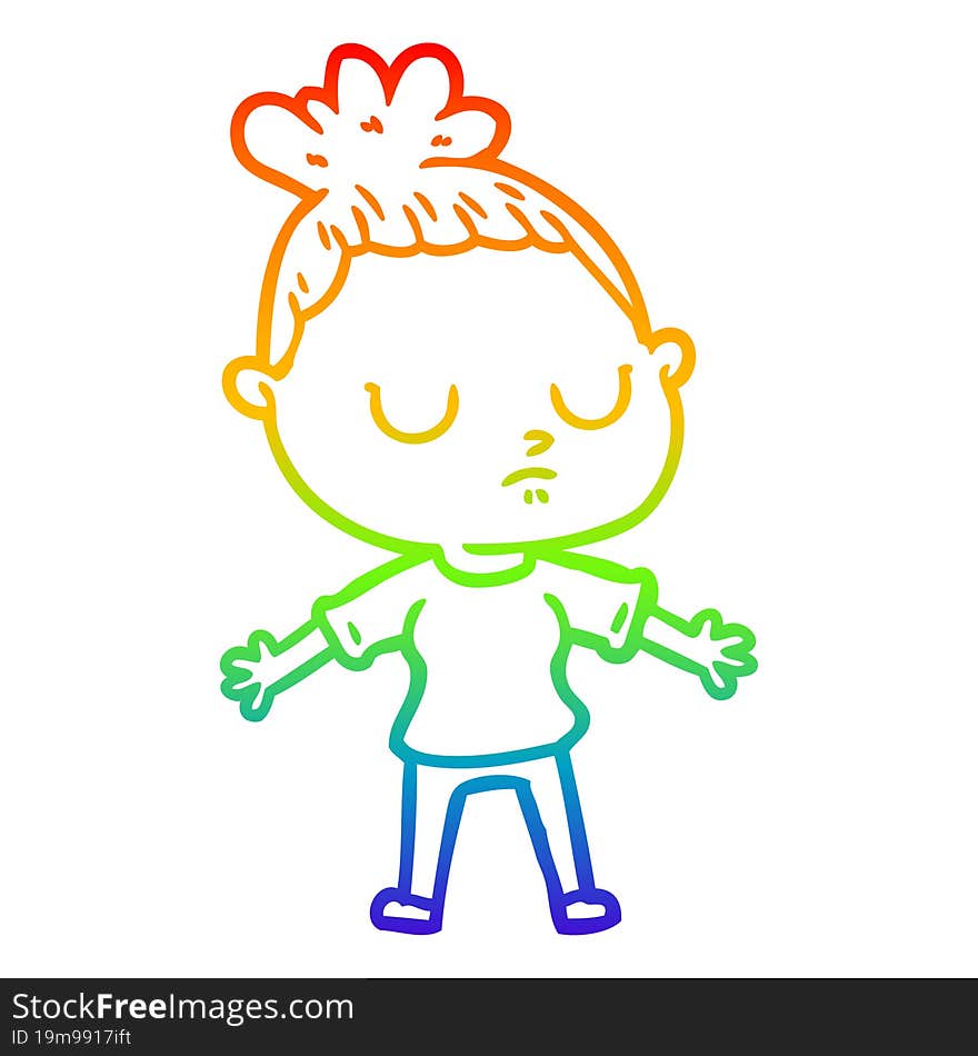 Rainbow Gradient Line Drawing Cartoon Calm Woman