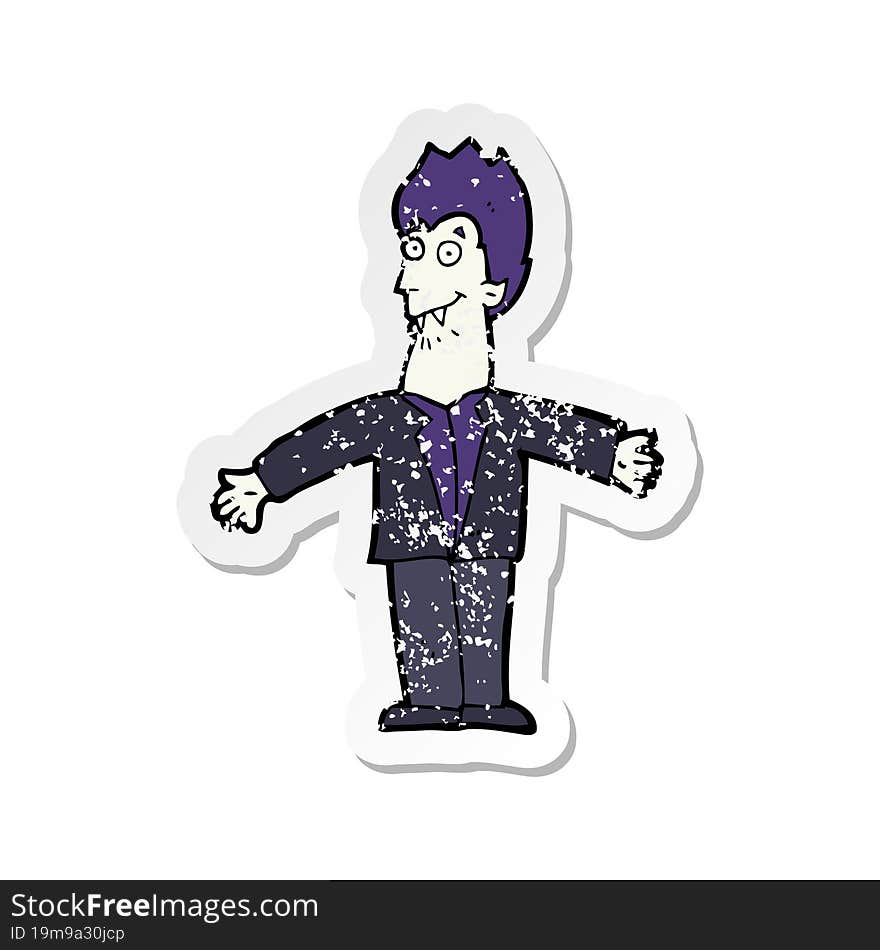 retro distressed sticker of a cartoon vampire man