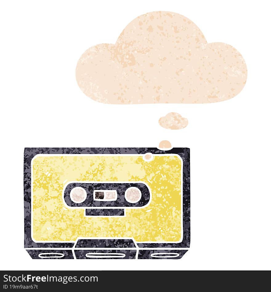 cartoon old cassette tape with thought bubble in grunge distressed retro textured style. cartoon old cassette tape with thought bubble in grunge distressed retro textured style