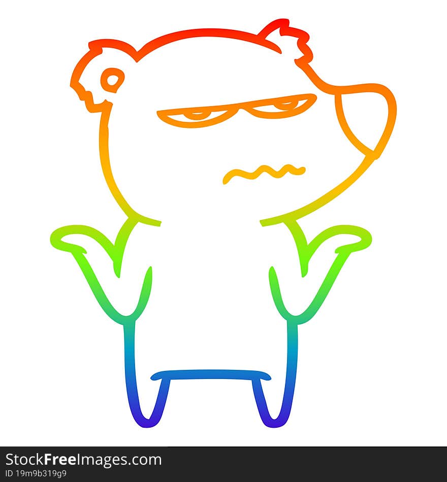 Rainbow Gradient Line Drawing Annoyed Bear Cartoon