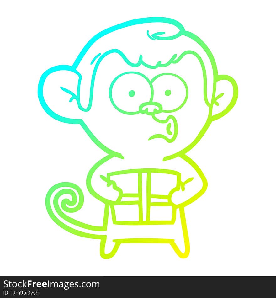 cold gradient line drawing cartoon christmas monkey