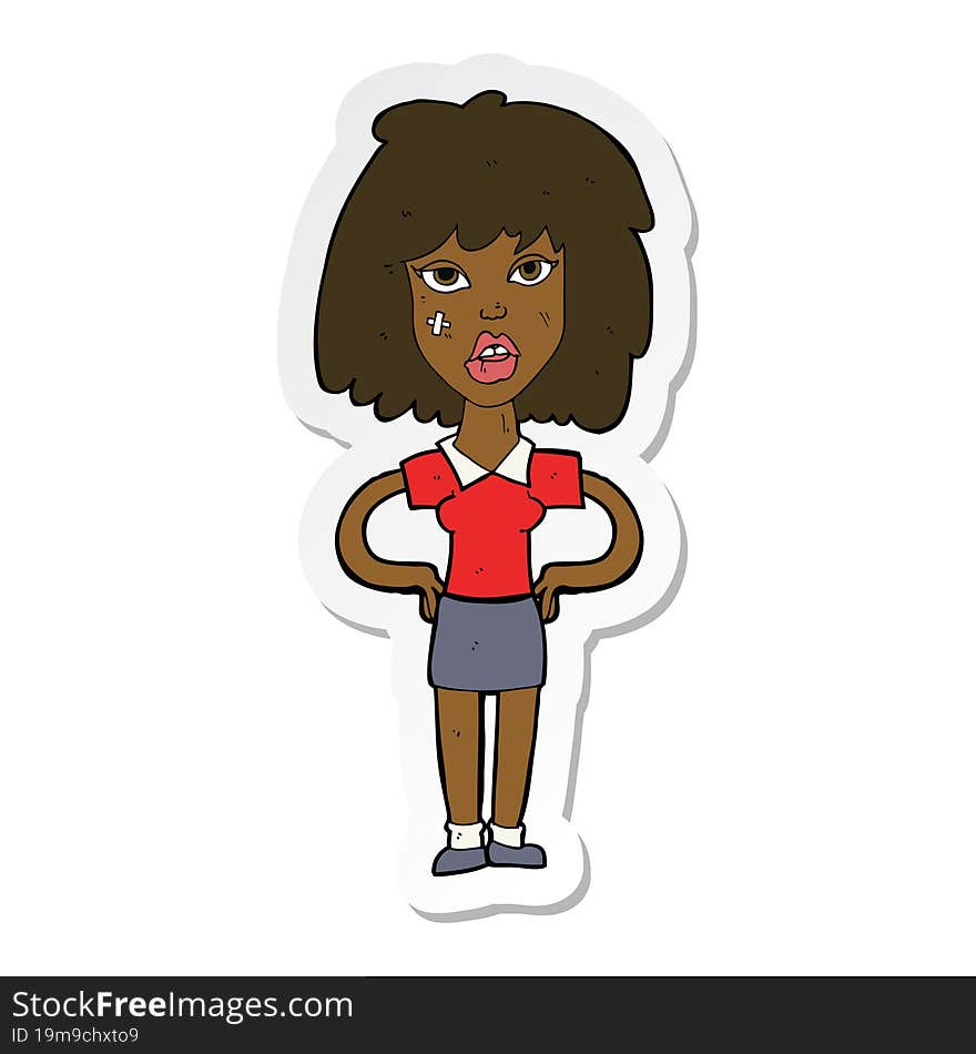 sticker of a cartoon tough woman