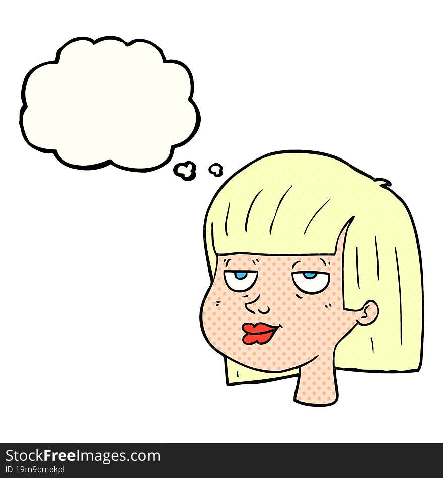 freehand drawn thought bubble cartoon female face