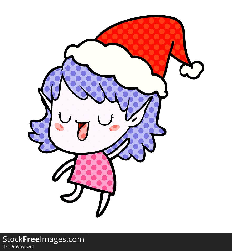 Comic Book Style Illustration Of A Elf Girl Wearing Santa Hat