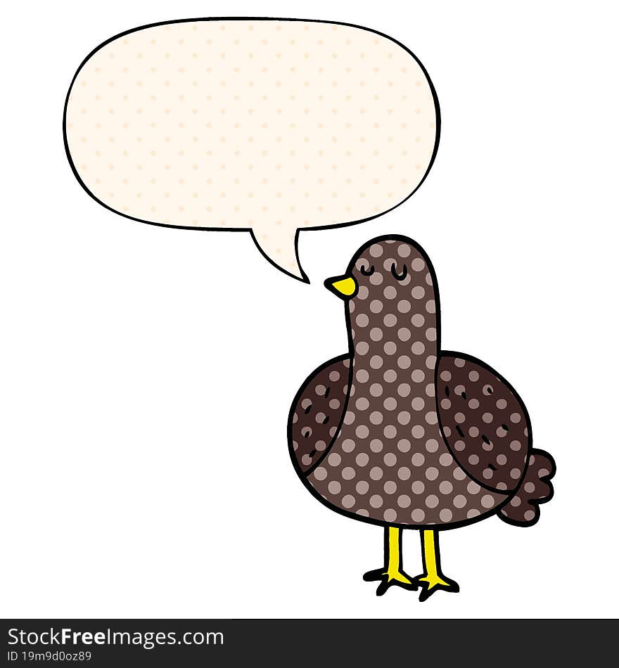 cartoon bird and speech bubble in comic book style