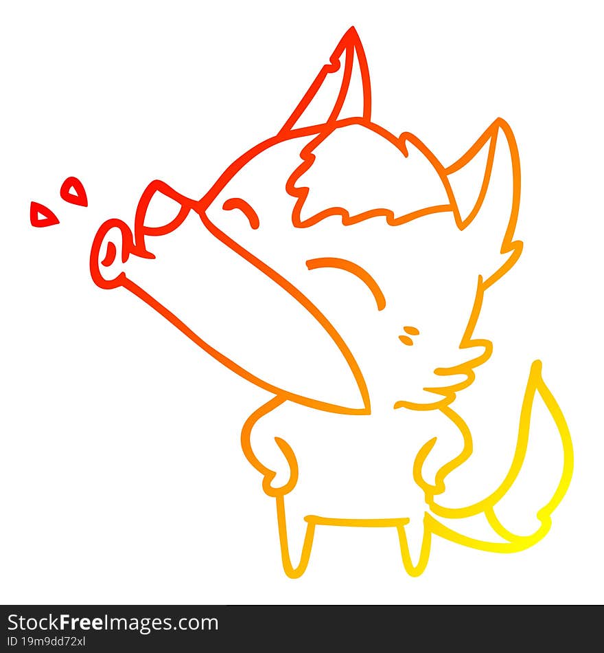 Warm Gradient Line Drawing Howling Wolf Cartoon