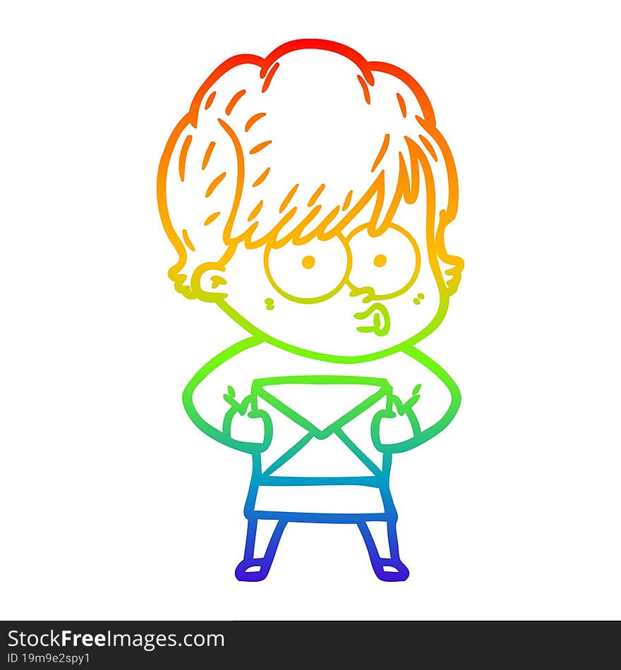 rainbow gradient line drawing of a cartoon woman