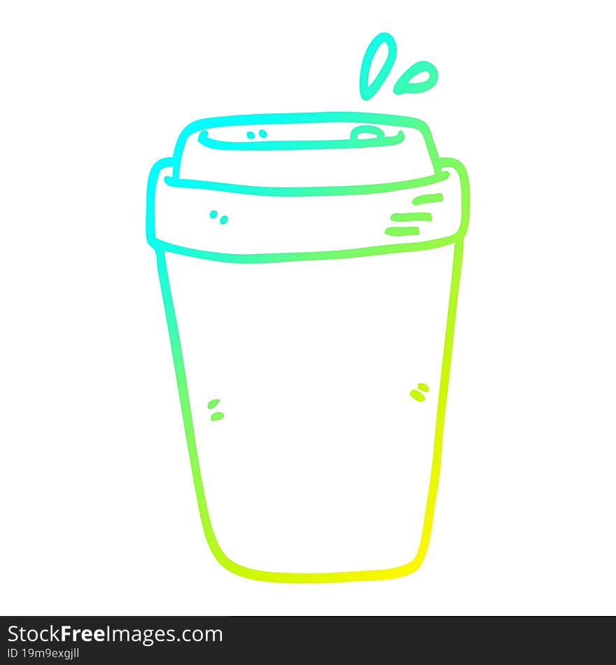 cold gradient line drawing of a cartoon coffee cup