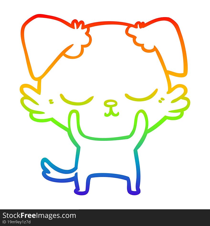 rainbow gradient line drawing of a cute cartoon dog