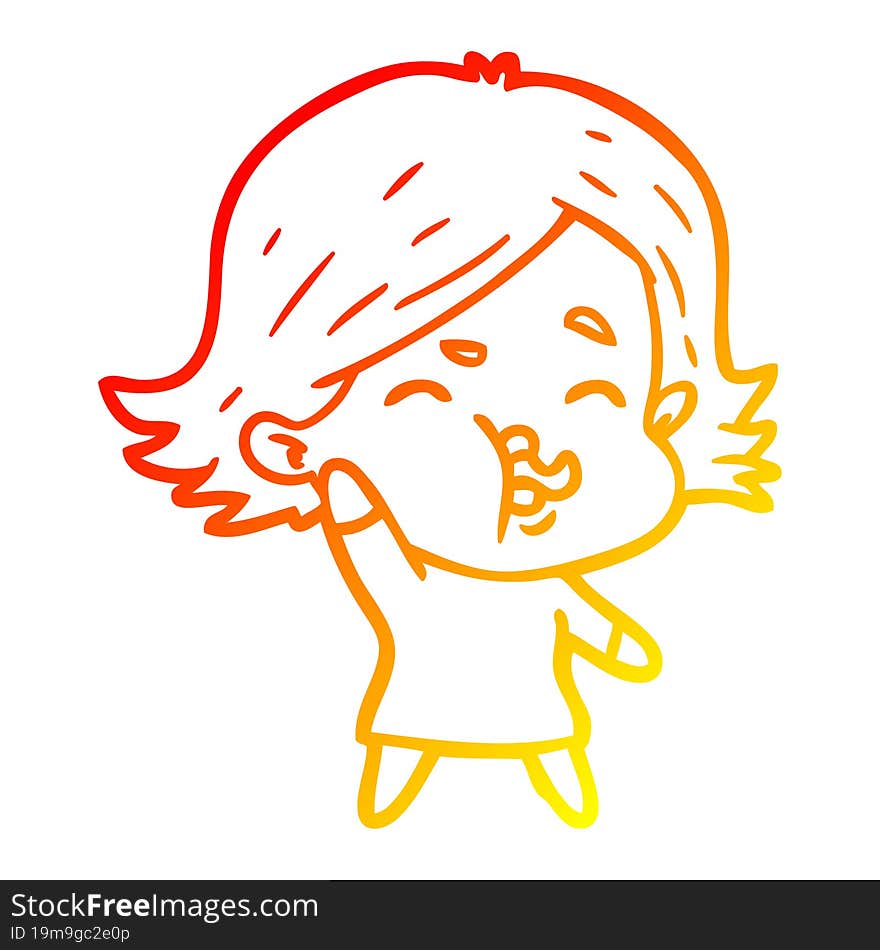 warm gradient line drawing cartoon girl pulling face