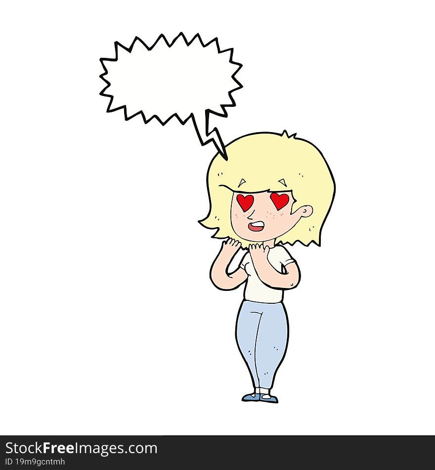 cartoon woman in love with speech bubble