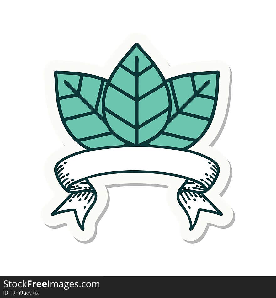 tattoo sticker with banner of a leaf