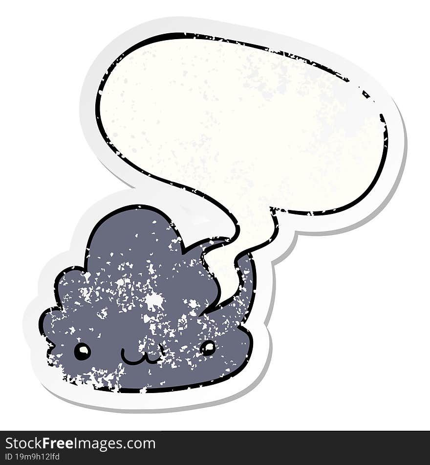 cute cartoon cloud and speech bubble distressed sticker