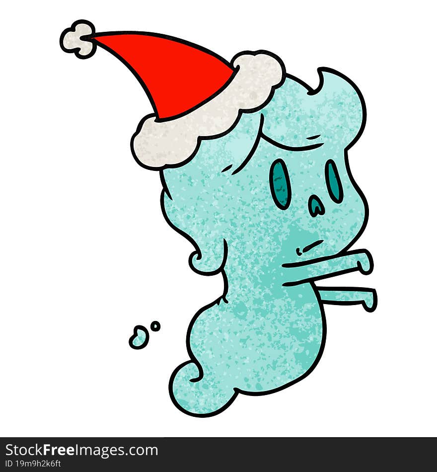 hand drawn christmas textured cartoon of kawaii ghost