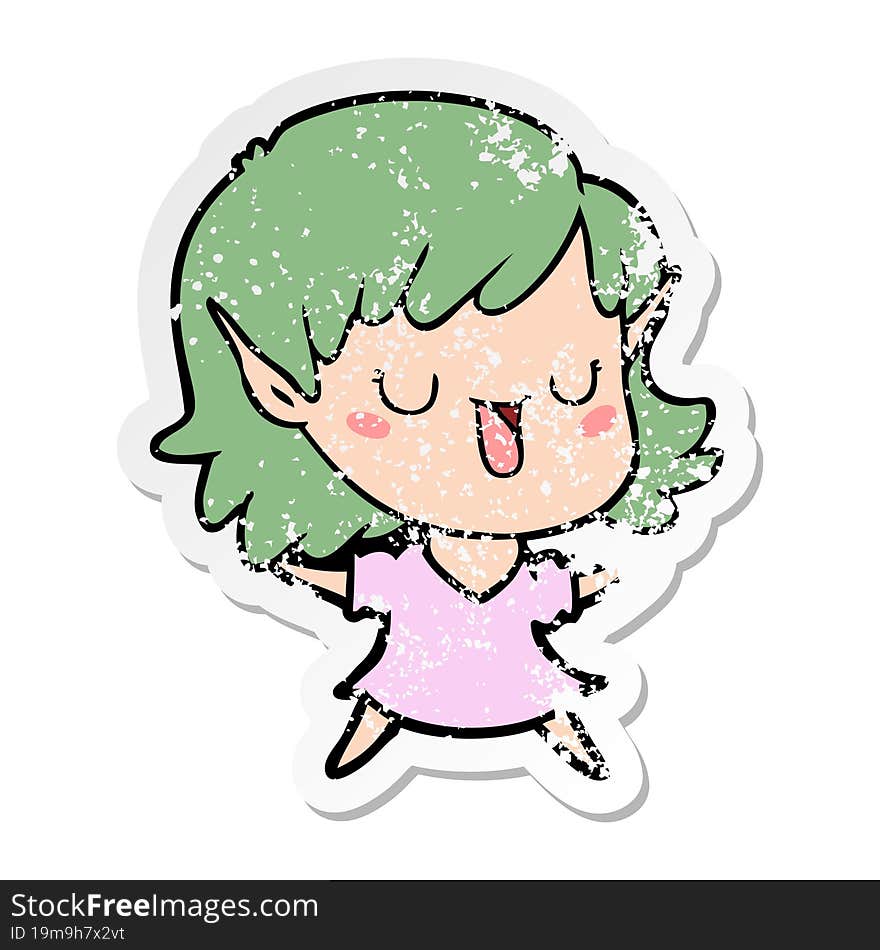 Distressed Sticker Of A Cartoon Elf Girl