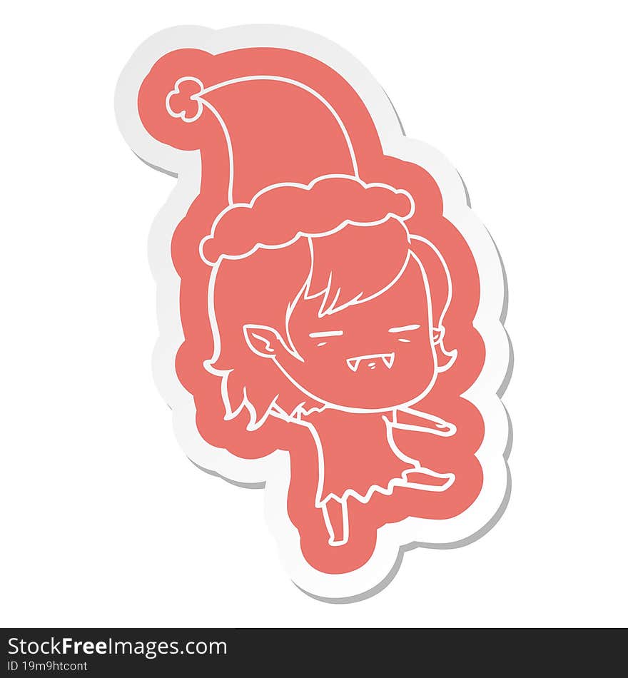 cartoon  sticker of a undead vampire girl wearing santa hat