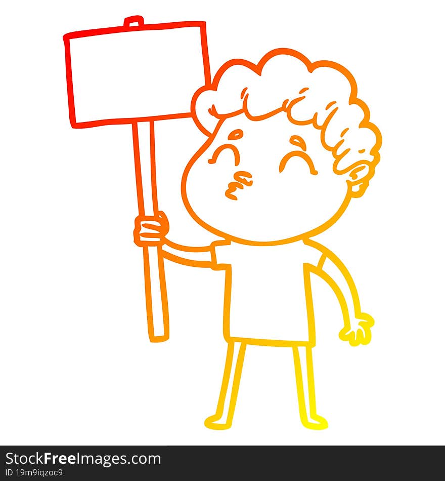 warm gradient line drawing cartoon man pouting