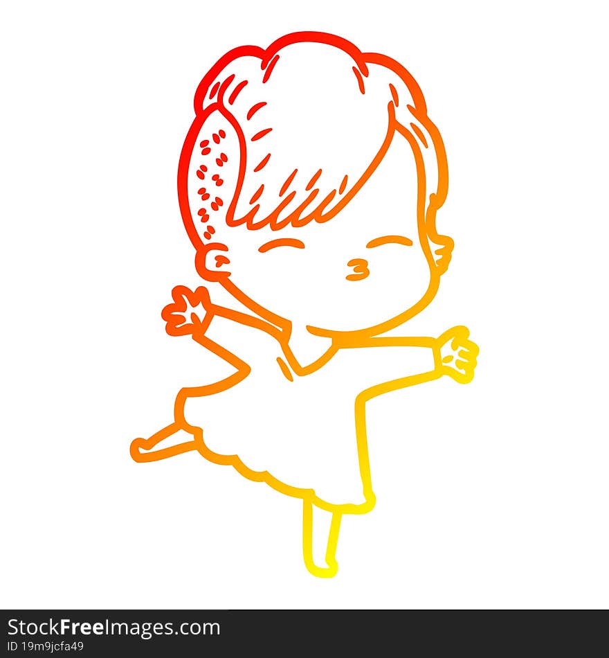 warm gradient line drawing cartoon squinting girl