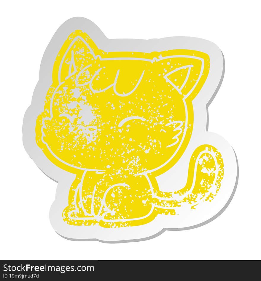 distressed old sticker of cute kawaii cat