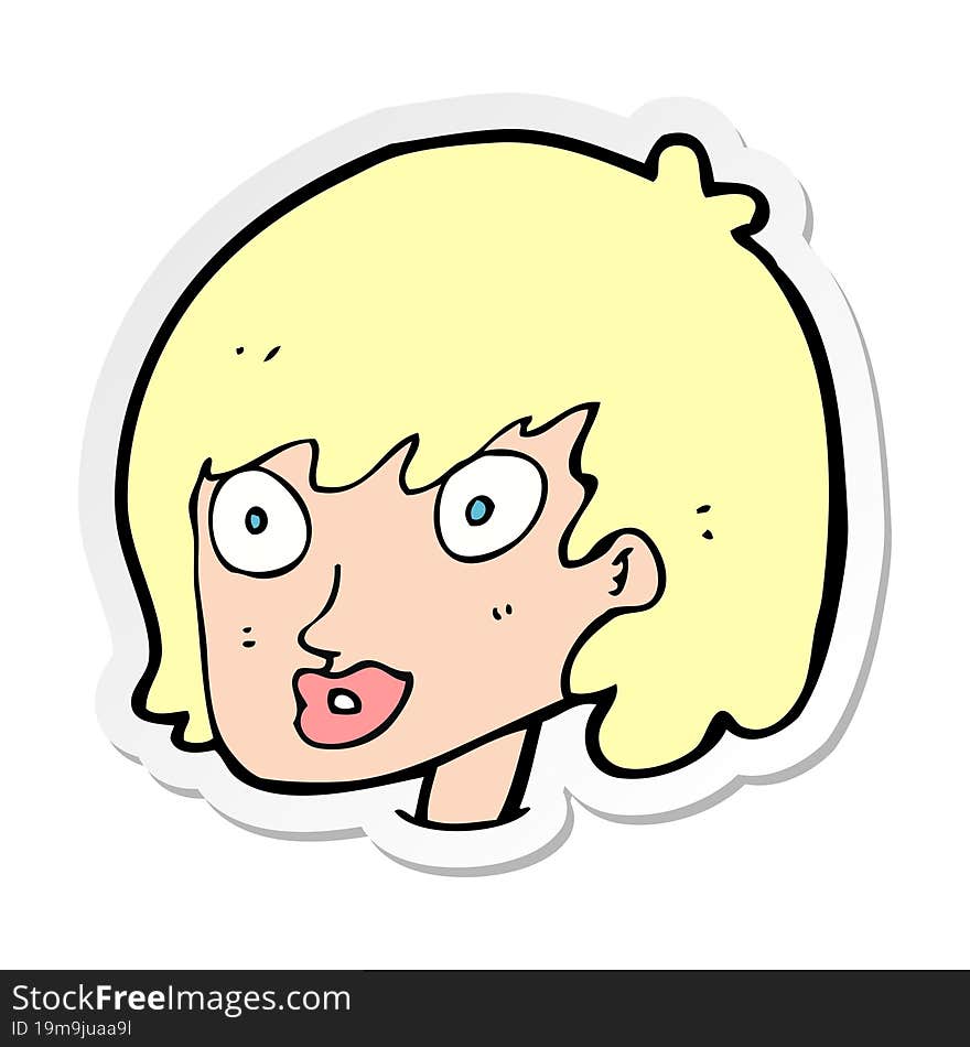 sticker of a cartoon happy female face