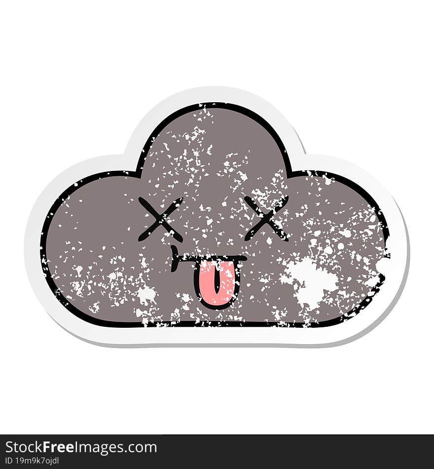 distressed sticker of a cute cartoon storm cloud