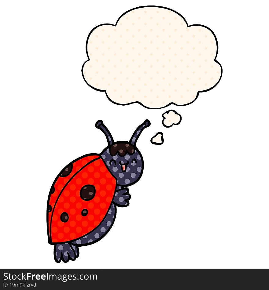 cute cartoon ladybug and thought bubble in comic book style