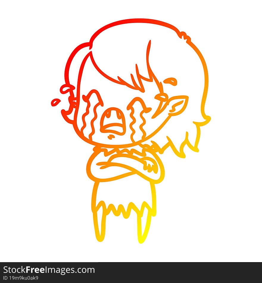 warm gradient line drawing cartoon crying vampire girl